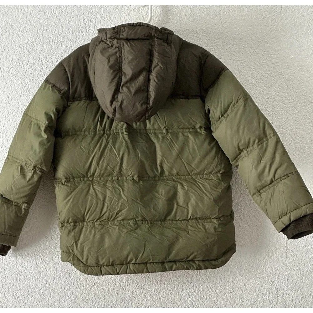Lands End Kids Size L/7 Green Down‎ Puffer Jacket Hood Pockets Winter Warm Coat